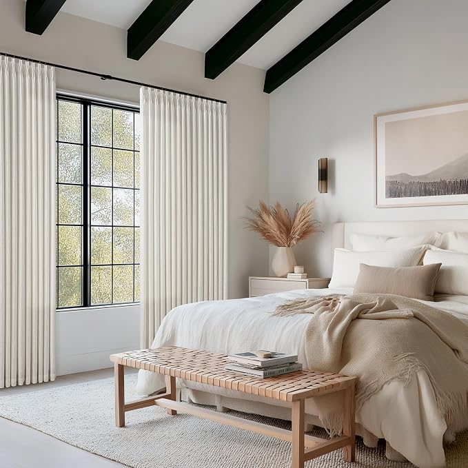 Cream Linen Curtains 84 Inches Long Pinch Pleated for Living Room Bedroom Pinch Pleat Drapes Rings Hooks Back Tab Light Filtering Boho Farmhouse Semi Sheer 84 Inch Curtain for Dining Room W50xL84