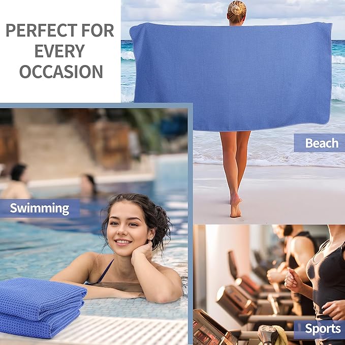 MICROFI New Microfiber Waffle Bath Towels, 2 Pieces, Soft, Absorbent, Fast Drying, Lint Free 430 GSM (Dark Blue)