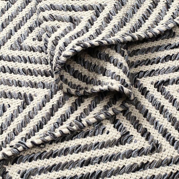 Cotton Chevron Hand Woven Area Rug 2x3 Feet - Charocoal, Accent Soft Decorative Reversible Floor Throw Carpet Ideal for Entryway, Kitchen, Nursery | Grey Small Farmhouse Washable Home Space Décor Mat