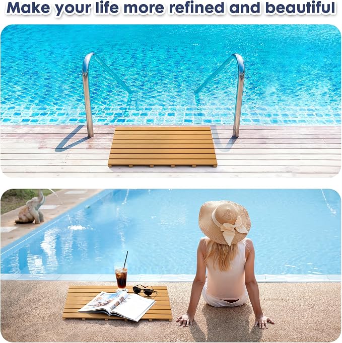 Bamboo-Design Bath Mat, Heavy Duty HDPS Plastic, 31.5"x18", 400lb Support, 100% Waterproof & Fadeproof, Superior to Real Bamboo for Bathroom Shower Spa Sauna Poolside Outdoor (Bamboo Color)