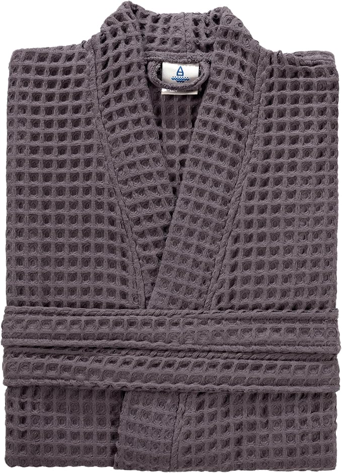 100% Cotton Waffle Kimono Bathrobe for Men & Women, Cozy Leisurewear with Functional Pockets, Comfortable Robe for Relaxation