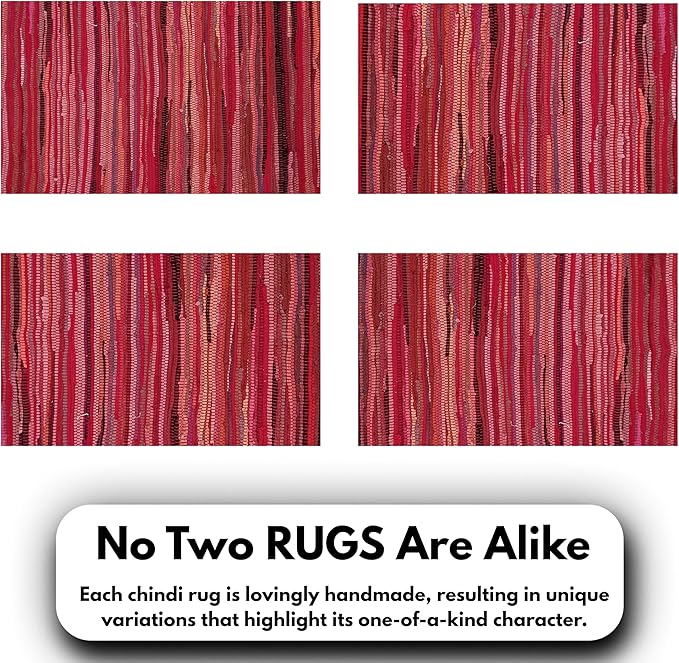 Cotton Hand Woven Chindi Rug 2x3 Feet - Red, Reversible Accent Pink Area Patio Door Mat Ideal for Entryway, Kitchen, Nursery Room, Bedroom | Farmhouse Rustic Floor Décor Rag Rugs for Balcony