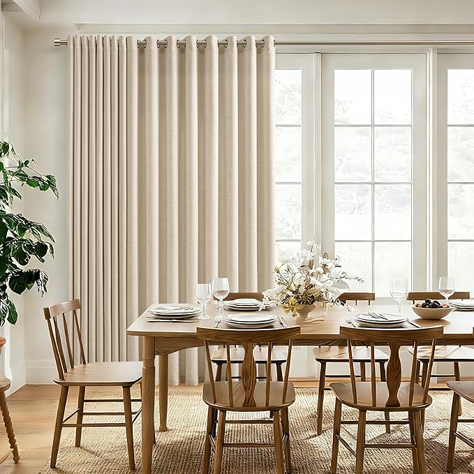 Warm Beige Extra Wide 100 Inch Linen Curtains Room Divider 84 Inch Length 1 Panel Sliding Door Curtains for Living Room Semi Sheer Curtains Grommet Privacy Farmhouse Curtains