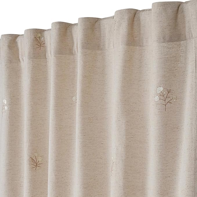 Bedding Craft Linen Drapes, Linen Room Darkening Curtain, Flax & Drapes, Natural Taupe 108 inch_Embroidered