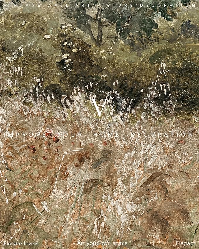 Vintage Wildflower Field Landscape Painting, Farmhouse Country landscape Wall Art, Cottage Flower Garden Landscape Oil Art Print, Country Field Style Retro Wall Decor for Gallery Living Room Bedroom (UNFRAMED 8x10in)