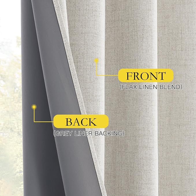 NICETOWN 100% Blackout Curtains 108 inches Long 2 Panels, Linen Blend Thermal Insulated Curtains with Grey Liner for Bedroom, Farmhouse Style Privacy Window Draperies, Alabaster Gray, W52 per Panel