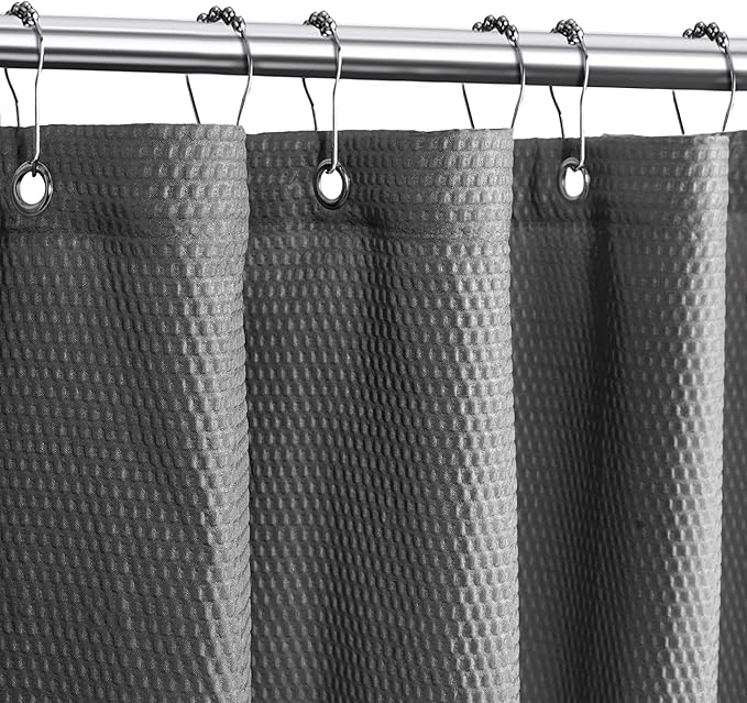 Tititex Solid Grey Cloth Fabric Shower Curtain Liner with 2 Magnets - Texture Soft Hotel Quality Waterproof Shower Liner, Light-Weight & Machine Washable 60x72 inch