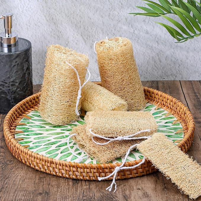 14Pcs 5" Natural Loofah Exfoliating Body Sponge Scrubber, Plant-Based Organic Loofa Luffa for Skin Care in Bath Spa Shower, Long-Handled Natural Sponges Bath Brush for Men & Women