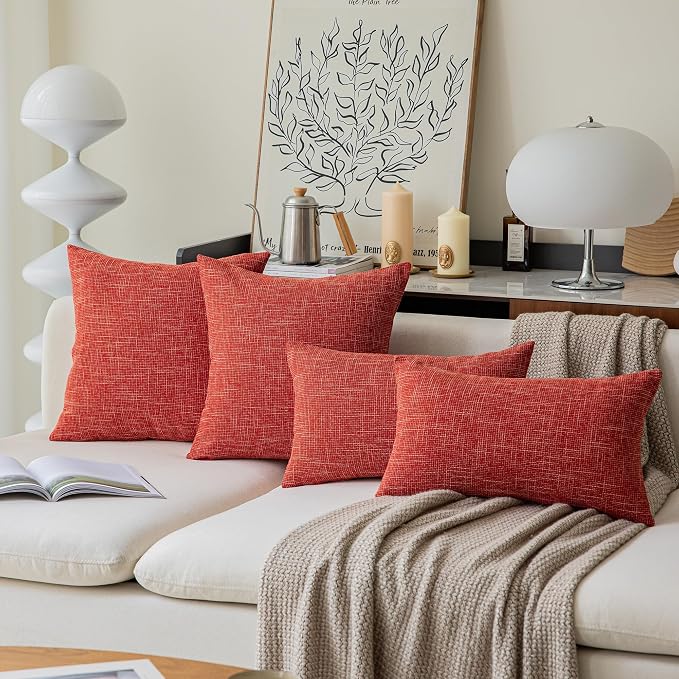 Kevin Textile Pack of 2 Fall Throw Pillow Covers Cases for Couch Bed Sofa Super Soft Faux Linen Decorative Cushion Case 18 X 18 Inches Burnt Brick