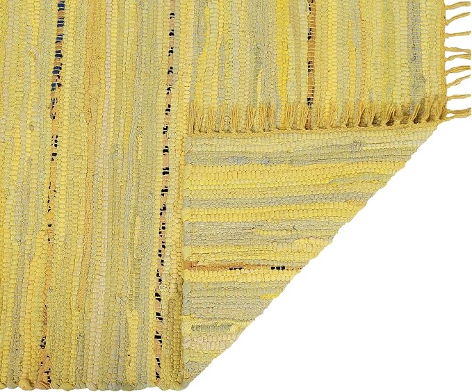 Cotton Rag Rug 24x36'' | 2x3' Multicolor Area Rug - Hand Woven, Washable & Reversible with Tassels - Perfect for Living Room, Kitchen, Entryway, or Bedroom (Mustard Multi)