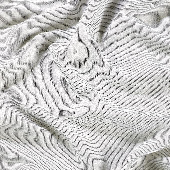Sijo Stone Washed Organic French Linen Bed Sheet Set, GOTS Certified Organic, Best Cooling Linen Sheet Award by Sleep Foundation, 4 Piece - 2 Pillowcases, 1 Fitted and 1 Flat (Pinstripe, Full)