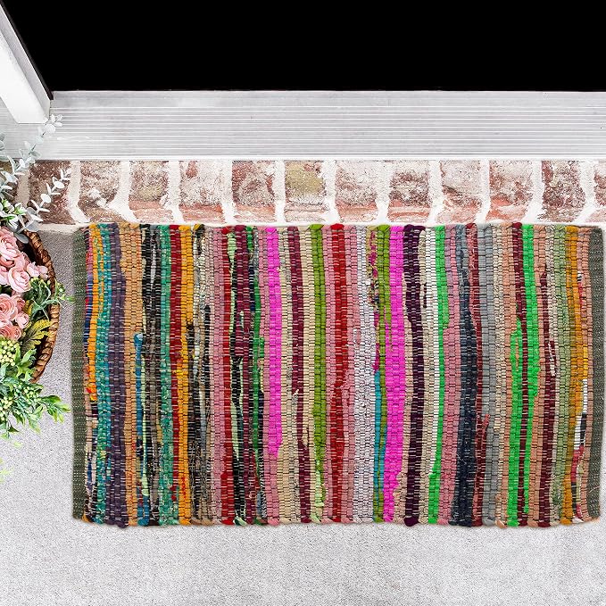 Chardin home - Eco Friendly 100% Recycled Cotton Colorful Chindi Area Rug, Multi (24x36 Inch.)