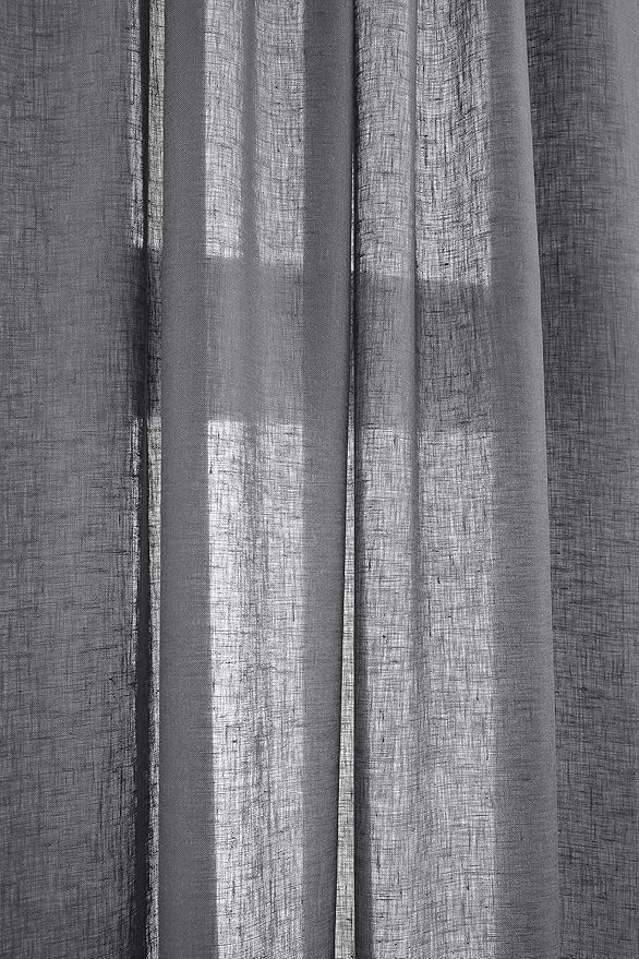 Solino Home European Flax Linen Sheer Curtain 144 Inches Long, 100% Pure Linen Charcoal 52 x 144 Inch Long Light Filtering Rod Pocket Window Curtains Panel for Living Room, Bedroom - 1 Panel