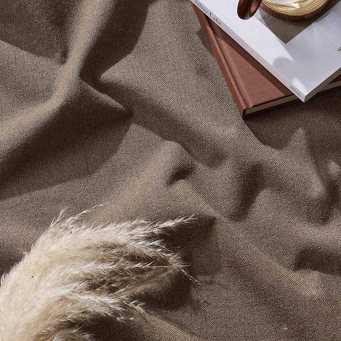 RYB HOME Brown Linen 100% Blackout Curtains for Bedroom 120 inch Long 52 Width, Thich Luxury Extra Long Drapes for Modern/Vintage/Farmhouse Home Decor, Thermal Insulated Window Treatment, 2 Panels