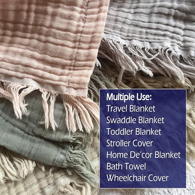 KyraHome 100% Organic Cotton Throw Blankets for Adults, Couch 50"x60", Muslin Blanket, Pre-Washed Plant-Dyed, Breathable Lightweight Summer Throw Blanket, All Season (Oatmeal Khaki Tan)