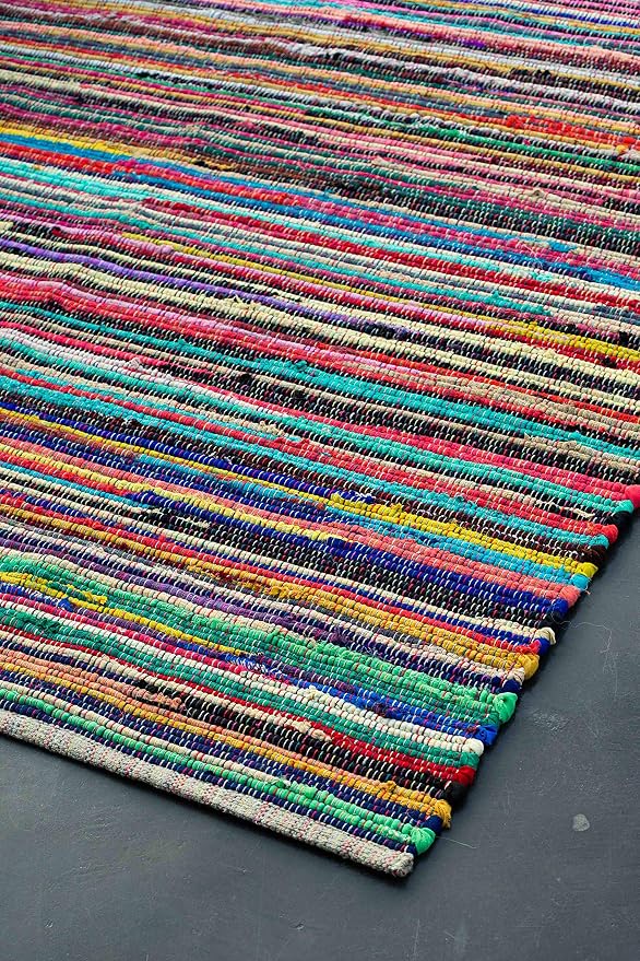 Chardin home - Eco Friendly 100% Recycled Cotton Colorful Chindi Area Rug – 8’x10’, Multi.