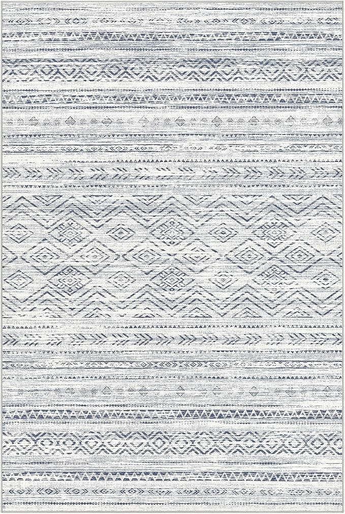 Tortania Area Rug Living Room Rugs- 9x12 Washable Large Soft Neutral Boho Moroccan Bohemian Farmhouse Rug Indoor Floor Carpet for Bedroom Under Dining Table Home Office Decor - Dark Blue