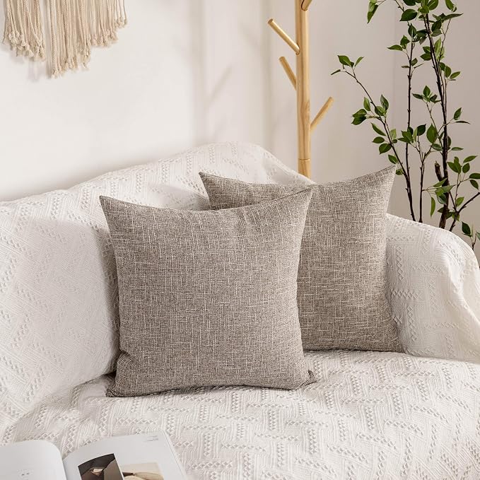 Kevin Textile 2 Packs Linen Large Throw Pillow Covers European Shams Big Cushion Covers Boho Farmhouse for Couch Sofa Chair Bench, 24 x 24 inch(61cm), Sesame Grey