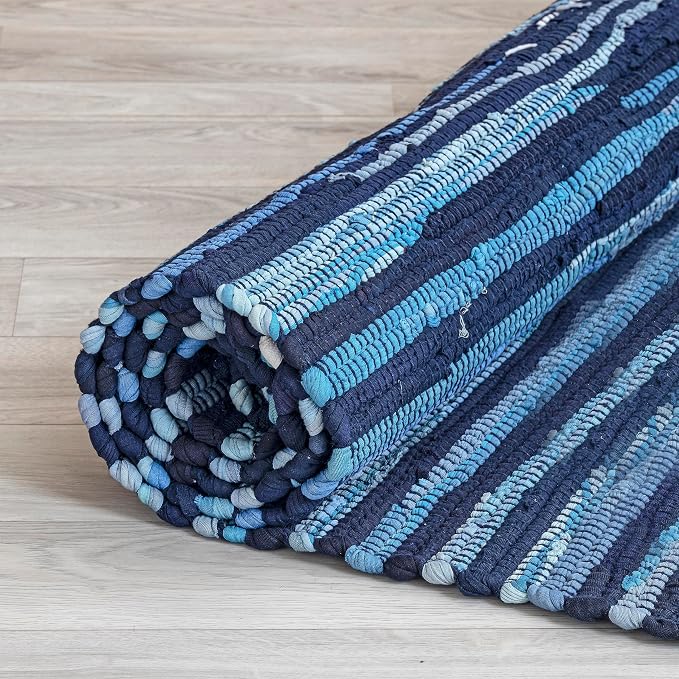 HOMEMONDE Navy Rag Rug 20"x32" Recycled Soft Cotton Chindi Rugs Hand Crafted Reversible Boho Home Decor for Entyrway, Doormat, Kitchen, Bedroom, Living Room