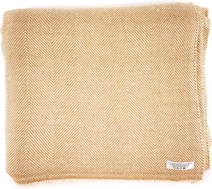Cashmere Blanket – Hand Woven 100% Pure Wool Throw Blanket, 135 x 270 cm – Fine Herringbone Pattern Cozy, and Soft Blanket for Bed, Sofa, or Couch - Made in Nepal
