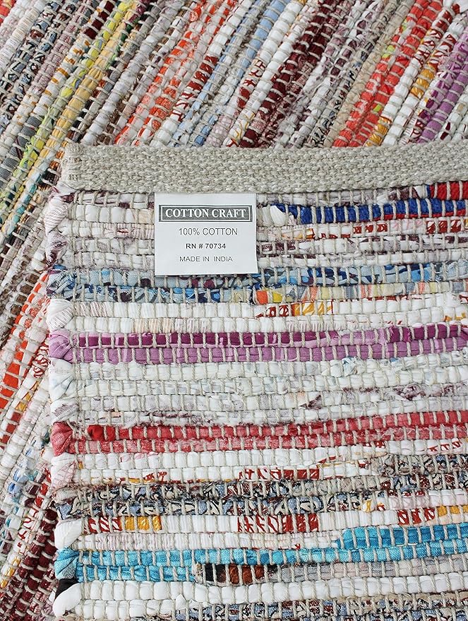 COTTON CRAFT Cotton Chindi Rag Rug - Boho Farmhouse Rustic Area Accent Throw Rug - Handwoven Reversible Natural Recycled Yarn Carpet - Living Room Kitchen Entrance Home Gift - 20 x 32 in - Multi Color