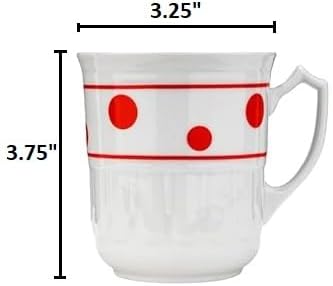 Czech Porcelain Coffee Mugs Set of 6-8 Oz White Tea Cups with Red Polka Dots - Hand-Painted Premium Drinkware for Cappuccino & Cocoa - Microwave & Dishwasher Safe - Traditional European Design