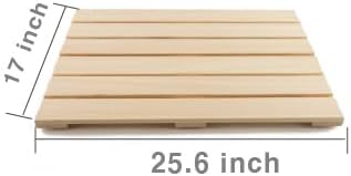 BOUMBI Hinoki Wood Bath Mat with Non-Slip Rubber Pad Cypress Wood Shower Mat (25.6 x 17 x 1 Inches)