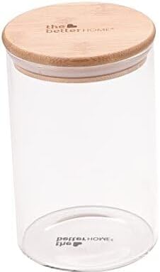 The Better Home Pack of 2 1000ml Borosilicate Glass Jars containers with Bamboo Lid I Transparent Airtight Borosilicate Kitchen jars Containers Set | Glass Jars for Cookies Snacks Tea Coffee Sugar