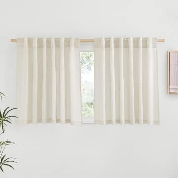 NICETOWN Natural Linen Kitchen Window Curtains Over Sink, Thick Flax Small Window Treatments Privacy Assured with Light Filtering Drapes for Bedroom/Bathroom, W55 x L36, 2 Panels