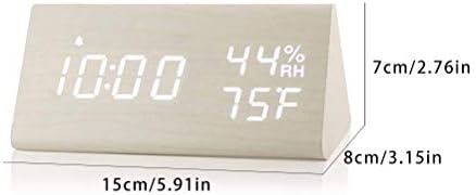 Digital Alarm Clock, Wooden Alarm Clock with Electronic LED Time Display, Humidity & Temperature Detect 3 Alarm Settings 3 Level Brightness Electric Clock for Bedroom Bedside Desk (White wood color)