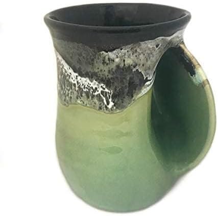 Clay in Motion Hand Warmer Coffee Mug – Handmade Coffee Mug With Comfortable Handle Contoured Pocket Hand Warming Ceramic Coffee Mug – Proudly Made in USA – Right Handed – 14 Oz - Midnight Prairie
