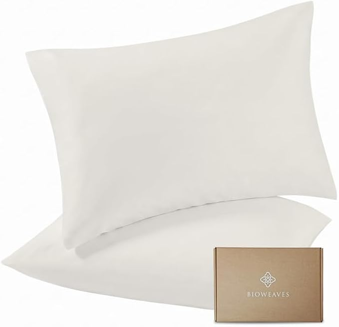 Bioweaves 100% Organic Cotton Envelope Pillow Cases 300 Thread Count Soft Sateen Weave GOTS Certified – 20 X 27, Set of 2, Cream