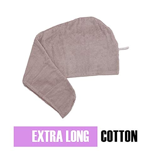 Extra Large Waffle Cotton Hair Towel Wrap - 30 inches Long, 400 GSM, Ultra Absorbent, Quick Dry Hair Turban for Women, Ideal for Long and Curly Hair, Perfect for Plopping (Grey)