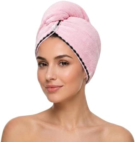 Luxury Microfiber Hair Towel Wrap for Women – Quick Dry, Anti-Frizz, Lightweight, Soft Hair Turban for Wet Hair (Pink)