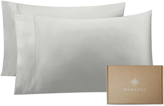 Bioweaves 100% Organic Cotton King Pillow Cases 300 Thread Count Soft Sateen Weave GOTS Certified – King Size, Set of 2, Silver