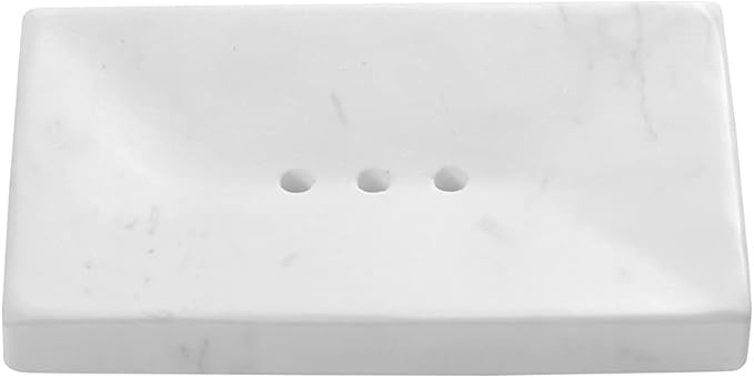 Natural Smooth Real Marble Soap Dish/Facial Sponge Holder/Bathroom Makeup Sponge Tray with Draining Hole (Volakas White)
