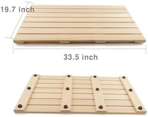 BOUMBI Extra-Large Hinoki Wood Bath Mat with Non-Slip Rubber Pad Cypress Wood Shower Mat (33.5 x 19.7 x 1 Inches) (X-Large)