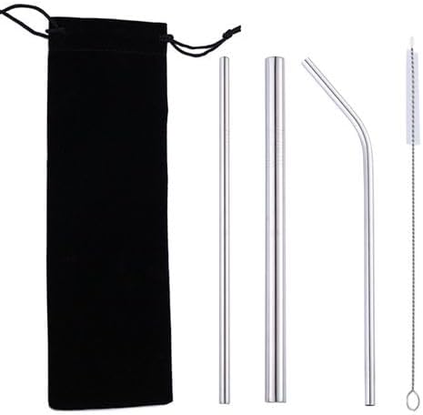 5-Pack Reusable Stainless Steel Metal Straws with Portable Case and Cleaning Brush, Long Drinking Straws with Cleaning Brush