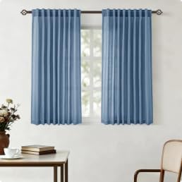 Denim Blue Curtains for Living Room Back Tab Modern Farmhouse Semi Sheer Blue Curtains 45 inches Long 2 Panels Set Muted Neutral Window Curtain for Dining Room Bedroom 52x45