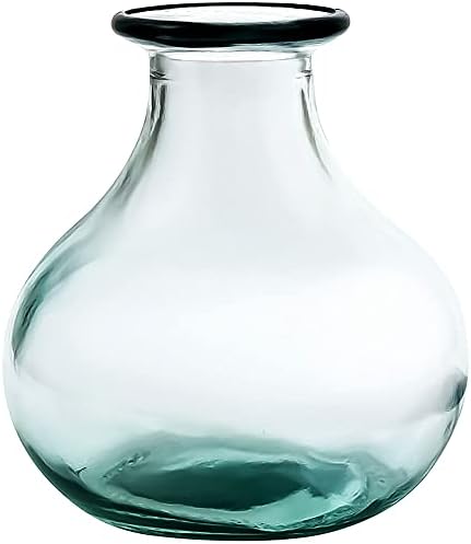 COURONNE CO. Gourde Recycled Glass Vase, 8.25” Clear Glass Vase with Large Capacity for Floral & Home Décor