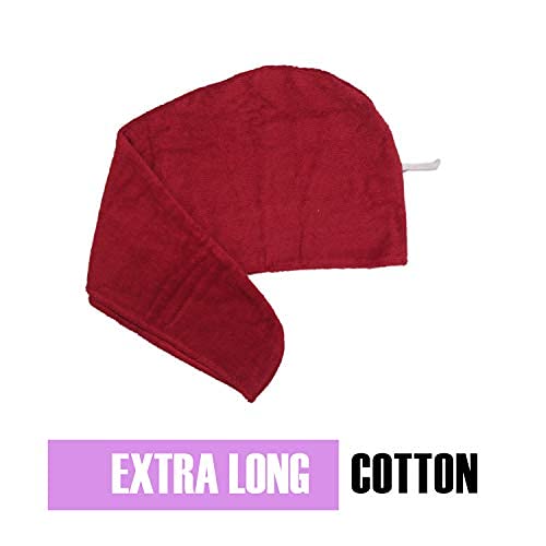 Extra Large Waffle Cotton Hair Towel Wrap - 30 inches Long, 400 GSM, Ultra Absorbent, Quick Dry Hair Turban for Women, Ideal for Long and Curly Hair, Perfect for Plopping (Cherry Red)