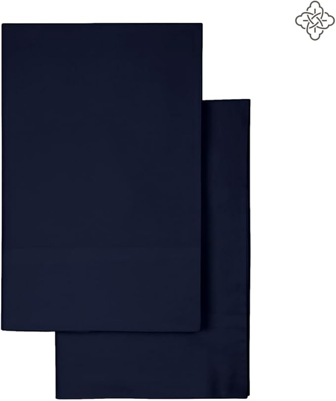 BIOWEAVES 100% Organic Cotton Pillow Cases 300 Thread Count Soft Sateen Weave GOTS Certified – Standard/Queen Size, Set of 2, Navy Blue