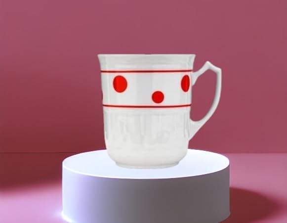 Czech Porcelain Coffee Mugs Set of 6-8 Oz White Tea Cups with Red Polka Dots - Hand-Painted Premium Drinkware for Cappuccino & Cocoa - Microwave & Dishwasher Safe - Traditional European Design