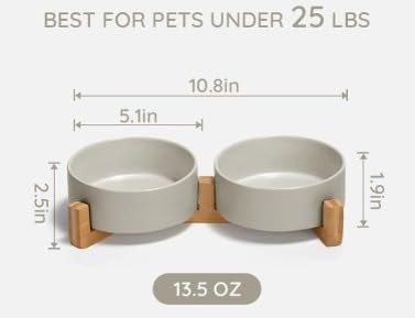 Elevated Ceramic Pet Bowls – Double Raised Food and Water Bowls for Dogs and Cats with Bamboo Stand, Gray Modern Non-Slip Dishwasher Safe Feeder Station