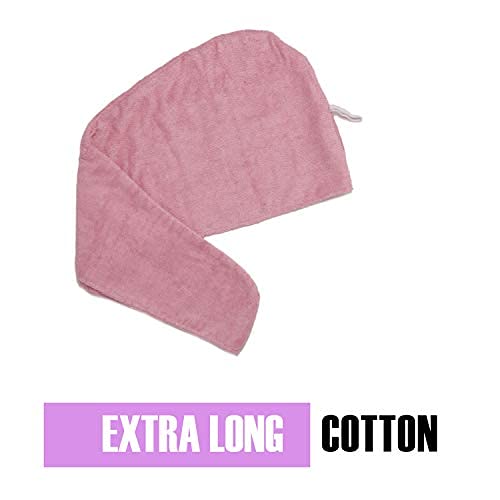Extra Large Waffle Cotton Hair Towel Wrap - 30 inches Long, 400 GSM, Ultra Absorbent, Quick Dry Hair Turban for Women, Ideal for Long and Curly Hair, Perfect for Plopping (Hippie Pink)