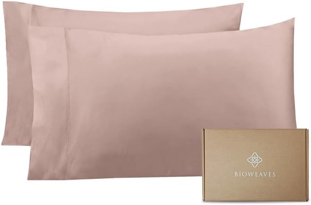 Bioweaves 100% Organic Cotton Pillow Cases 300 Thread Count Soft Sateen Weave GOTS Certified – Standard/Queen Size, Set of 2, Dusty Rose