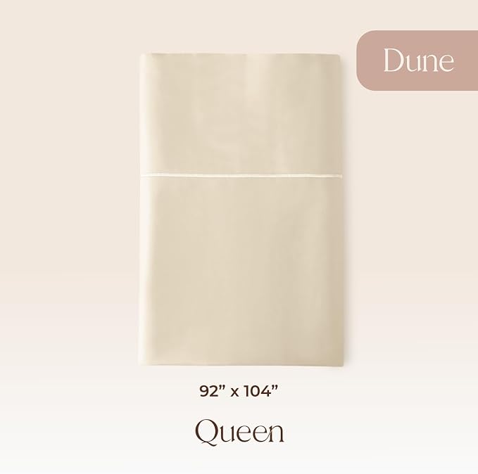 Certified Organic Queen Flat Sheet Only - 100% Organic Cotton Top Sheet with Luxurious Soft and Breathable 300 Thread Count Sateen Weave Finish - GOTS & Fairtrade Certified (Dune, Queen)