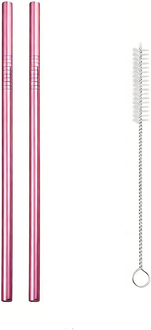 Reusable Metal Straws,10.5" Stainless Steel Straws,Easy to Use(2 PCS,Rose pink)