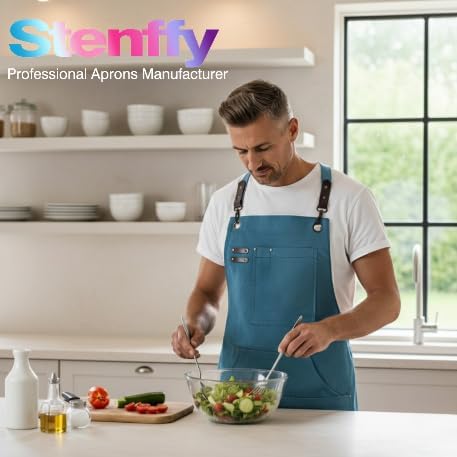 10 Pack Kitchen Aprons, Work Apron, Canvas, Multiple Pockets, Gardening, Painting, BBQ, Artist, Carpenter, Sizes M to XXL, Blue
