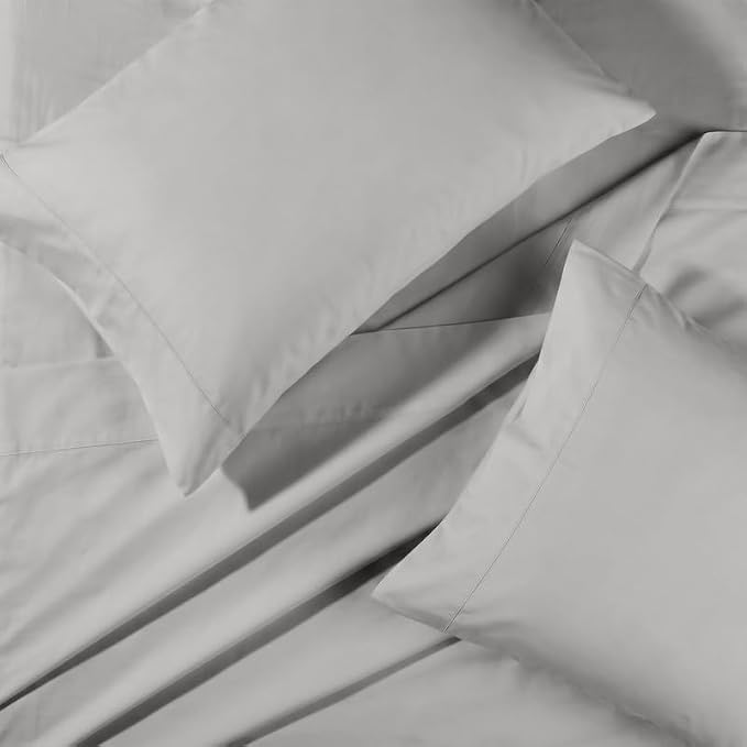 BIOWEAVES 100% Organic Cotton Sheets, 300 Thread Count 4-Piece GOTS Certified Bed Sheet Set Fits Mattress Upto 17" Deep Pocket, Soft & Silky Sateen Weave (King, Silver)